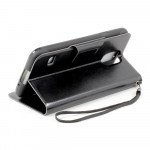 Wholesale Samsung Galaxy S5 SM-G900 Slim Flip Leather Wallet TPU Case with Strap and Stand (Black)